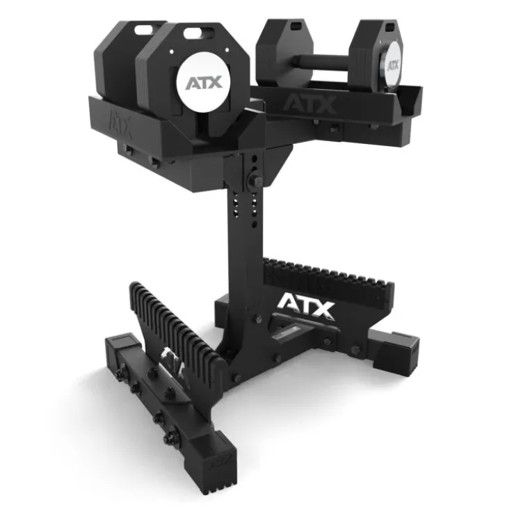 Ensemble complet avec une paire d'haltères octogonales ATX 2 x 24 kg avec support de rangement