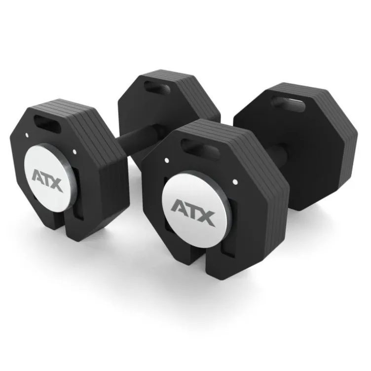 Ensemble complet avec une paire d'haltères octogonales ATX 2 x 24 kg avec support de rangement