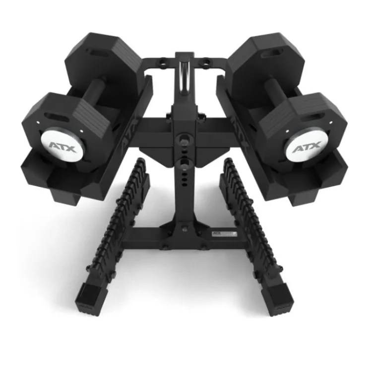 Ensemble complet avec une paire d'haltères octogonales ATX 2 x 24 kg avec support de rangement