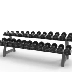 Ensemble complet de 12 paires d'haltères ronds de 2,5 à 30 kg avec rack de stockage inclus - Titanium Strength