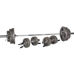 Ensemble complet 150 kg avec barre olympique 180 cm et haltères de musculation avec disques de poids à poignées