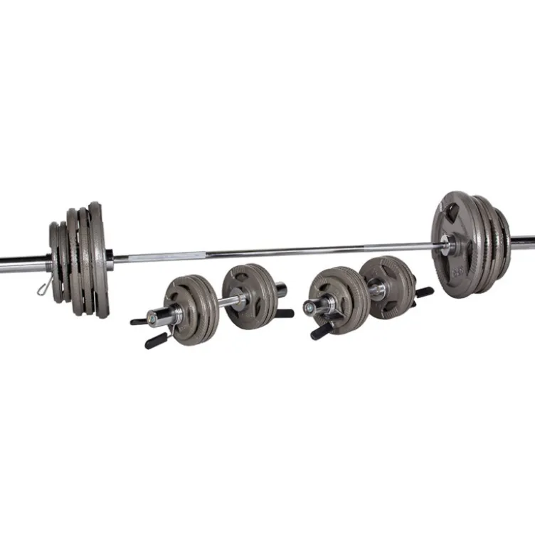 Ensemble complet 150 kg avec barre olympique 180 cm et haltères de musculation avec disques de poids à poignées