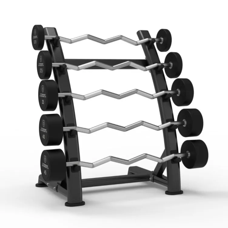Ensemble de 5 barres EZ incurvées monoblocs pré-chargées Titanium Strength de 10 à 30 kg avec rack de rangement inclus
