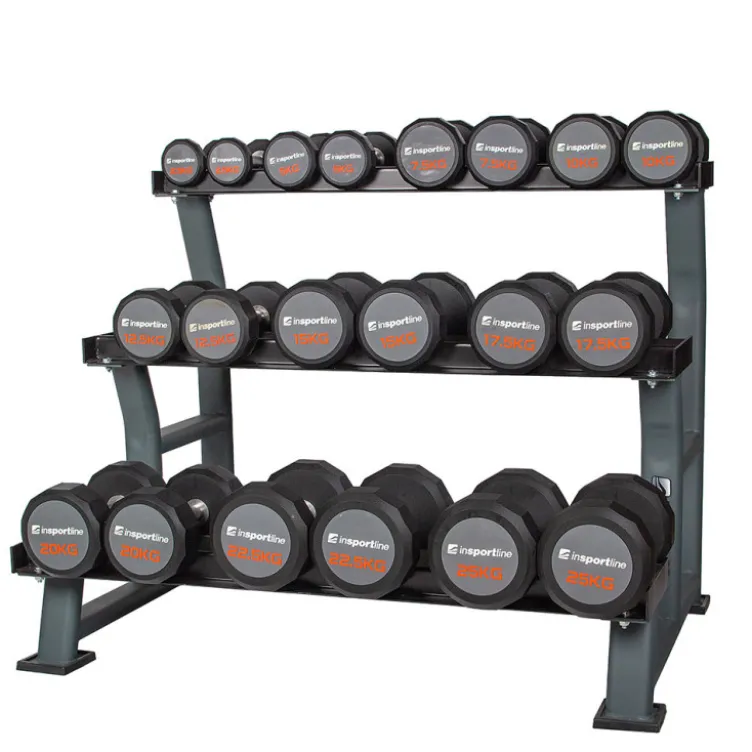 Ensemble de 10 paires d'haltères de 2.5 kg à 25 kg avec son rack de rangement à 3 étages pour salles de musculation commerciale