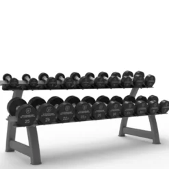 Ensemble de 10 paires d'haltères en polyuréthane 2,5 à 25 kg avec rack de rangement horizontal Titanium Strength