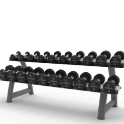 Ensemble de 10 paires d'haltères en polyuréthane 2,5 à 25 kg avec rack de rangement horizontal Titanium Strength