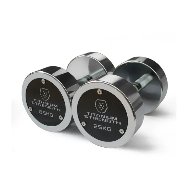 Ensemble d'haltères chromés de 2,5 à 25 kg avec rack de rangement inclus - 10 paires d'haltères Titanium Strength CHD25