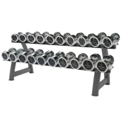 Ensemble d'haltères chromés de 2,5 à 25 kg avec rack de rangement inclus - 10 paires d'haltères Titanium Strength CHD25