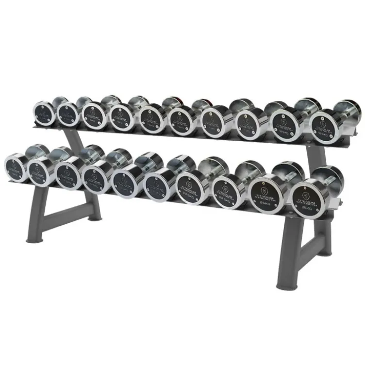 Ensemble d'haltères chromés de 2,5 à 25 kg avec rack de rangement inclus - 10 paires d'haltères Titanium Strength CHD25