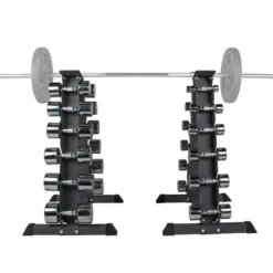 Ensemble d'haltères chromés Powergym Crossteel avec pyramide de rangement - 2 x 1-14 kg