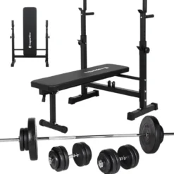 Ensemble d'haltérophilie avec banc inclinable et rack - 180 + 40 cm / 105 kg