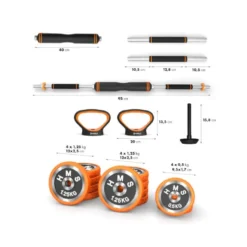 Ensemble d'équipement pour séances d'haltérophilie en homegym de couleur orange - 30 kg