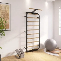 Espalier en bois de hêtre et acier design pour fitness et gymnastique à domicile avec barres de traction - 220 x 86 cm