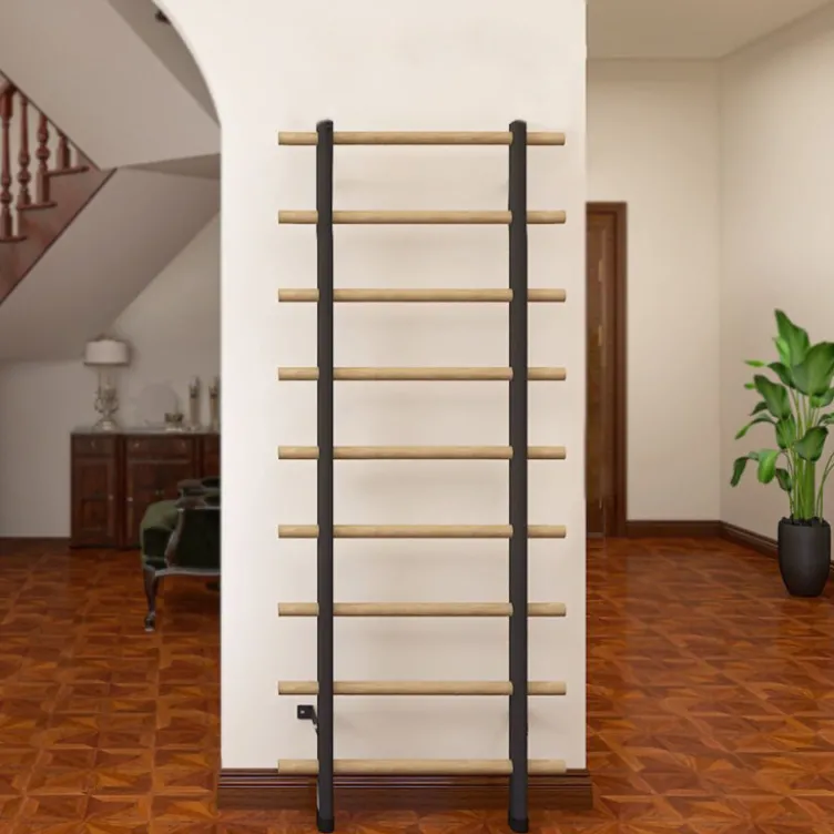 Espalier en bois et métal à fixation murale pour entraînements fonctionnels -199 x 80 cm avec barres à dips et barre de traction