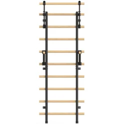 Espalier en bois et métal à fixation murale pour entraînements fonctionnels -199 x 80 cm avec barres à dips et barre de traction