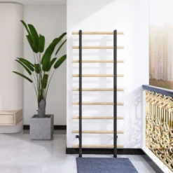 Espalier en bois et métal à fixation murale pour entraînements fonctionnels -199 x 80 cm avec barres à dips et barre de traction