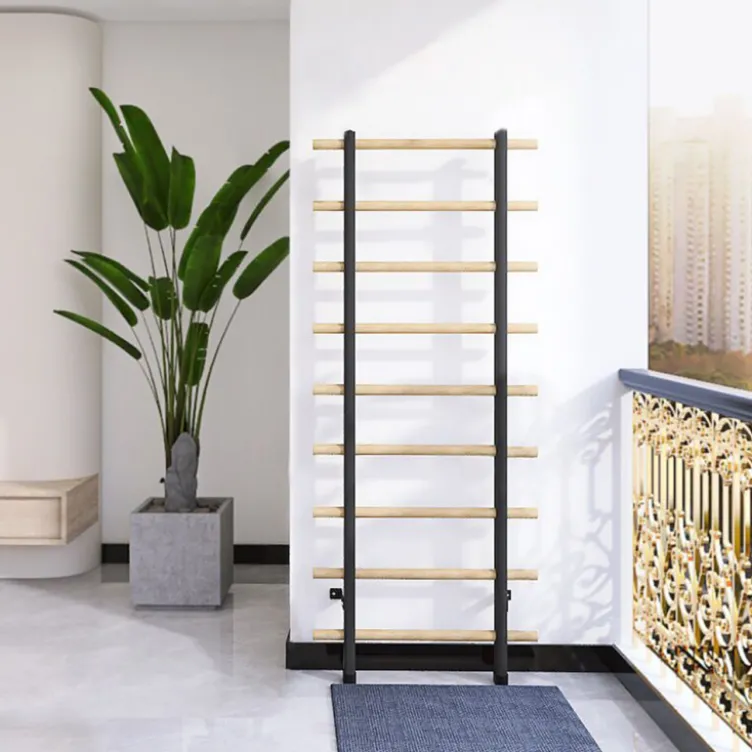 Espalier en bois et métal à fixation murale pour entraînements fonctionnels -199 x 80 cm avec barres à dips et barre de traction