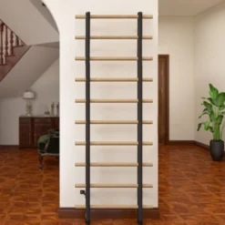 Espalier à fixation murale 220 x 80 cm avec barre de traction fixe et barres à dips - Conception en bois de hêtre et métal
