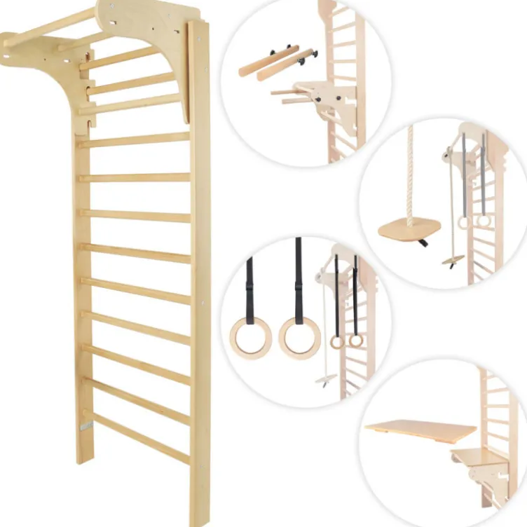 Espaliers d'intérieur en bois avec accessoires de musculation - 250 x 90 cm