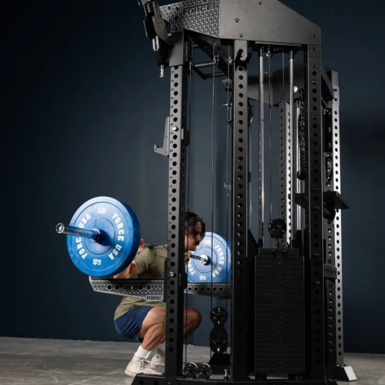 Functional Trainer Force USA - Rack de musculation à poulies doubles pour home gym et salle professionnelle - 2 x 90,7 kg