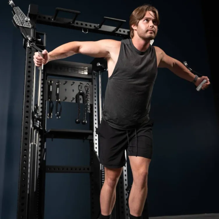 Functional Trainer Force USA - Rack de musculation à poulies doubles pour home gym et salle professionnelle - 2 x 90,7 kg
