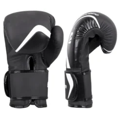 Gants de boxe noir avec large sangle velcro de qualité premium