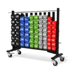 Grand support de rangement professionnel avec roulettes pour haltères de 1 kg à 5 kg