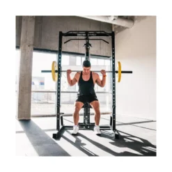 Half rack avec barre guidée et poulie haute et basse à charge libre - Capacité de charge 136 kg