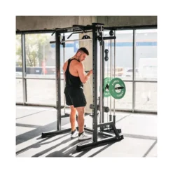 Half rack avec barre guidée et poulie haute et basse à charge libre - Capacité de charge 136 kg
