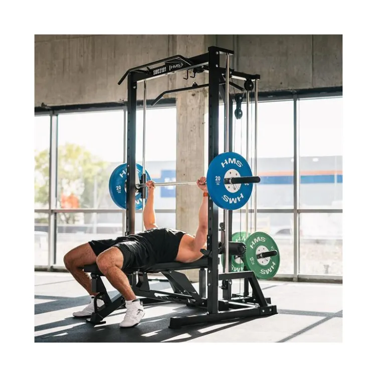 Half rack avec barre guidée et poulie haute et basse à charge libre - Capacité de charge 136 kg