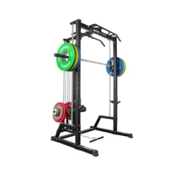 Half rack avec barre guidée et poulie haute et basse à charge libre - Capacité de charge 136 kg