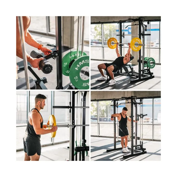 Half rack avec barre guidée et poulie haute et basse à charge libre - Capacité de charge 136 kg