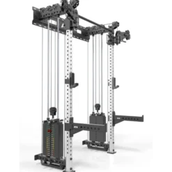 Half rack à fixation murale avec double colonne de poids de 90 kg et système à poulie pivotant ATX