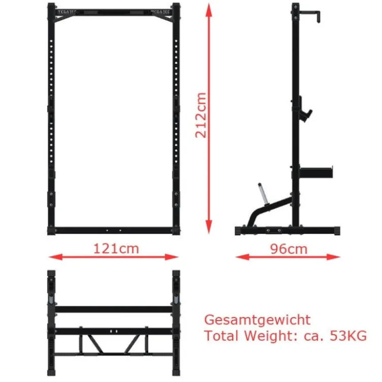 Half rack à squat et développé couché avec barre de traction