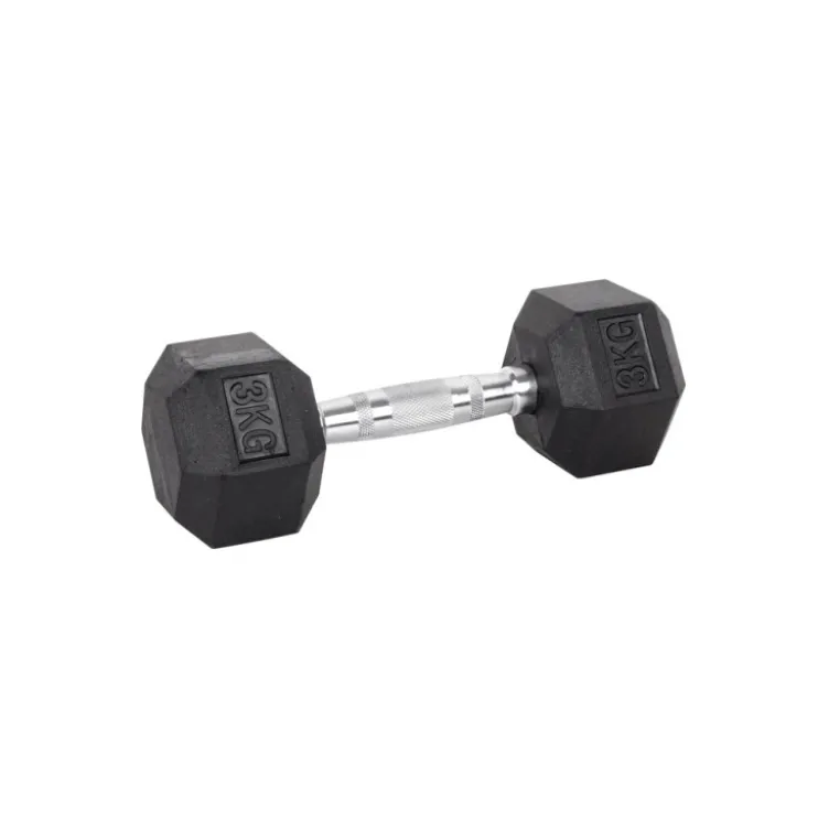 Haltère de musculation hexagonal en caoutchouc à l'unité de 3 kg à 40 kg pour entraînement complet