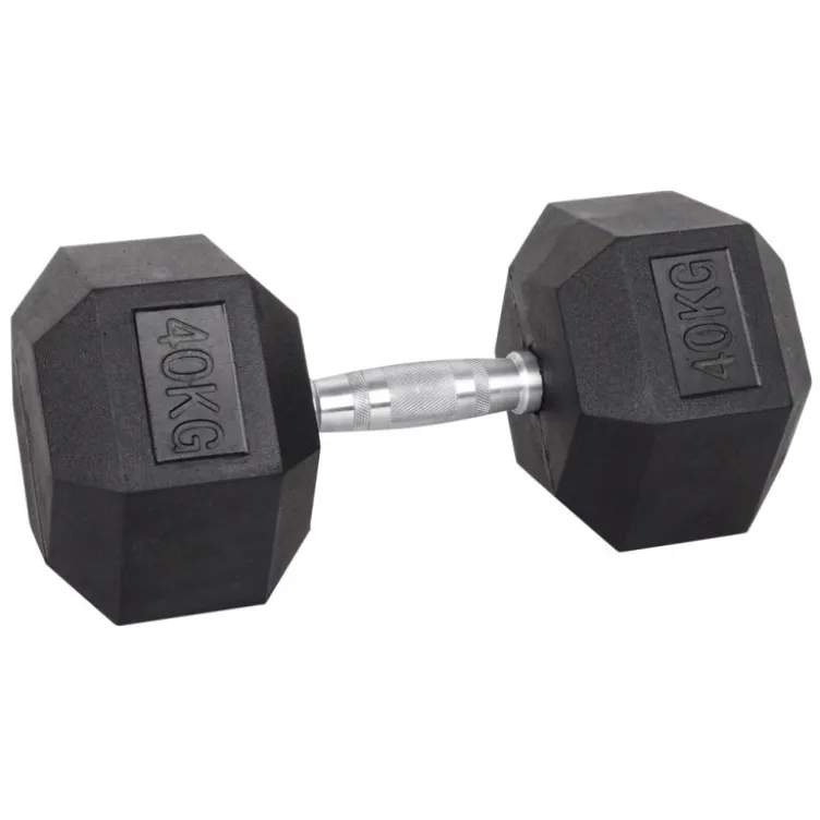 Haltère de musculation hexagonal en caoutchouc à l'unité de 3 kg à 40 kg pour entraînement complet