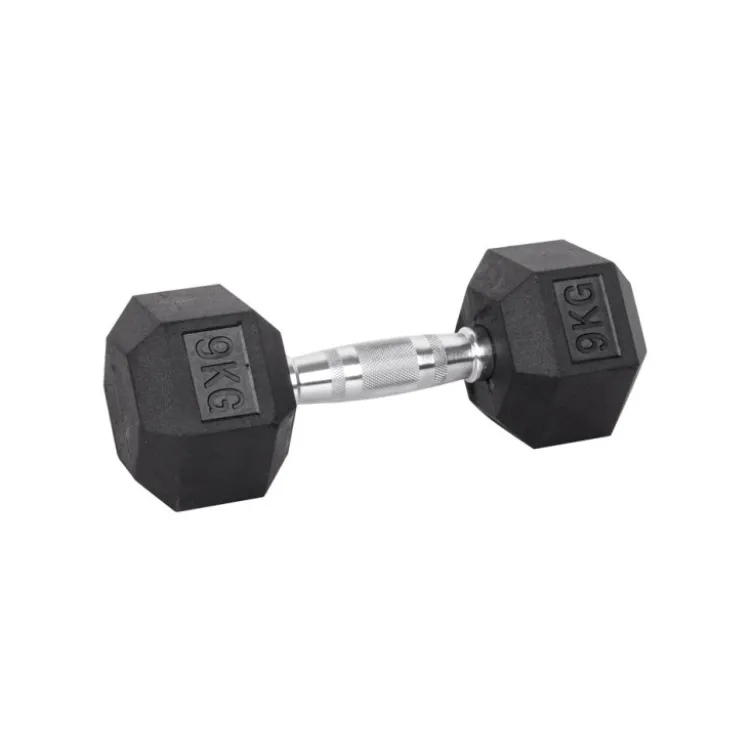 Haltère de musculation hexagonal en caoutchouc à l'unité de 3 kg à 40 kg pour entraînement complet