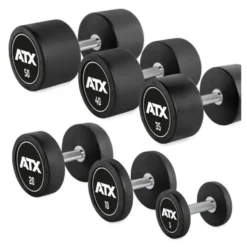 Haltères de musculation design ATX de 2,5 à 60 kg conception en acier caoutchouté avec poignée à moletage médium