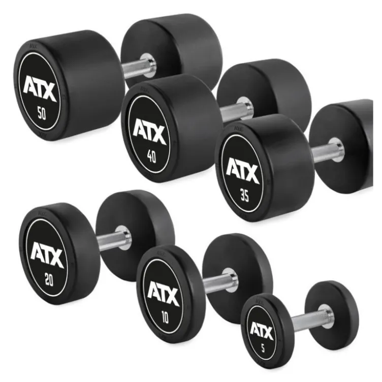 Haltères de musculation design ATX de 2,5 à 60 kg conception en acier caoutchouté avec poignée à moletage médium