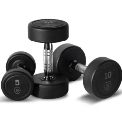 Haltères ronds monoblocs en caoutchouc de 2,5 à 40 kg Titanium Strength avec poignées en acier chromé