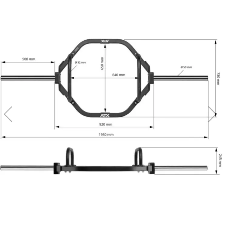 HEX BAR ATX avec barre de chargement XL et capacité de charge 300 kg - multigrip