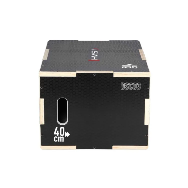 Jump box de plyométrie de qualité professionnelle en bois renforcé noir - 50 x 40 x 30 mm