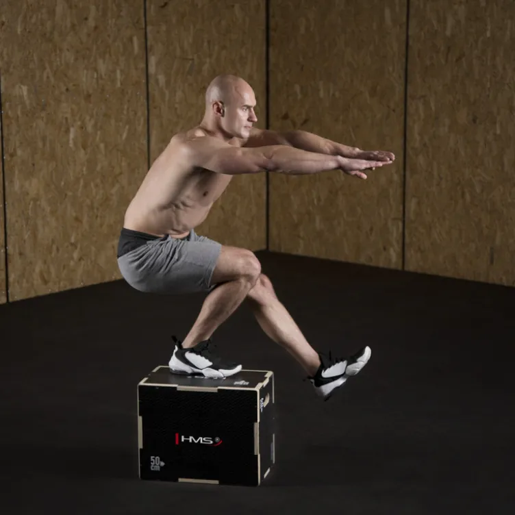 Jump box de plyométrie de qualité professionnelle en bois renforcé noir - 50 x 40 x 30 mm