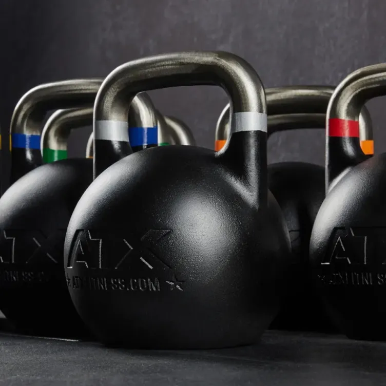Kettlebells de compétition ATX de 8 à 48 kg avec code couleur et poignée de précision 34 mm