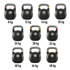 Kettlebells de compétition ATX de 8 à 48 kg avec code couleur et poignée de précision 34 mm