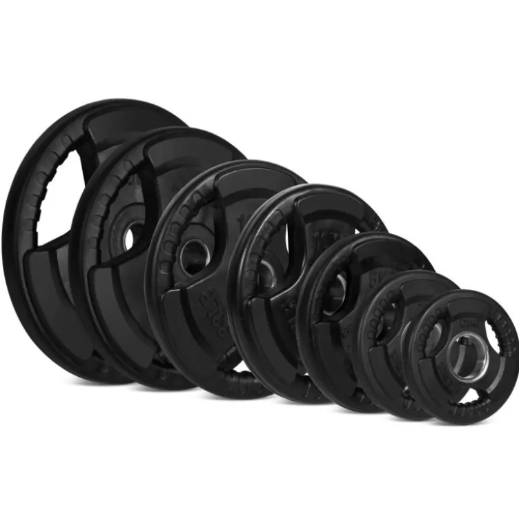 Kit complet de musculation avec 150 kg de disques de poids olympiques à poignées x3 en caoutchouc - Titanium Strength