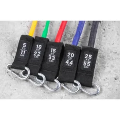 Kit complet de 5 sangles élastiques de résistance pour renforcement musculaire à la maison