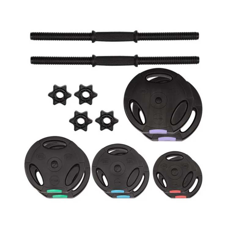 Kit de musculation avec haltères et disques de poids d'un total de 42 kg et écrous de fixation