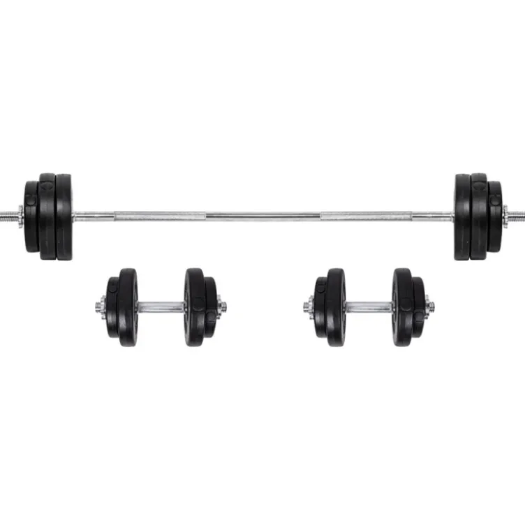 Kit de musculation barre standard et paire d'haltères courts réglables de 3 à 50kg