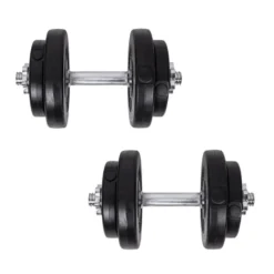 Kit de musculation barre standard et paire d'haltères courts réglables de 3 à 50kg